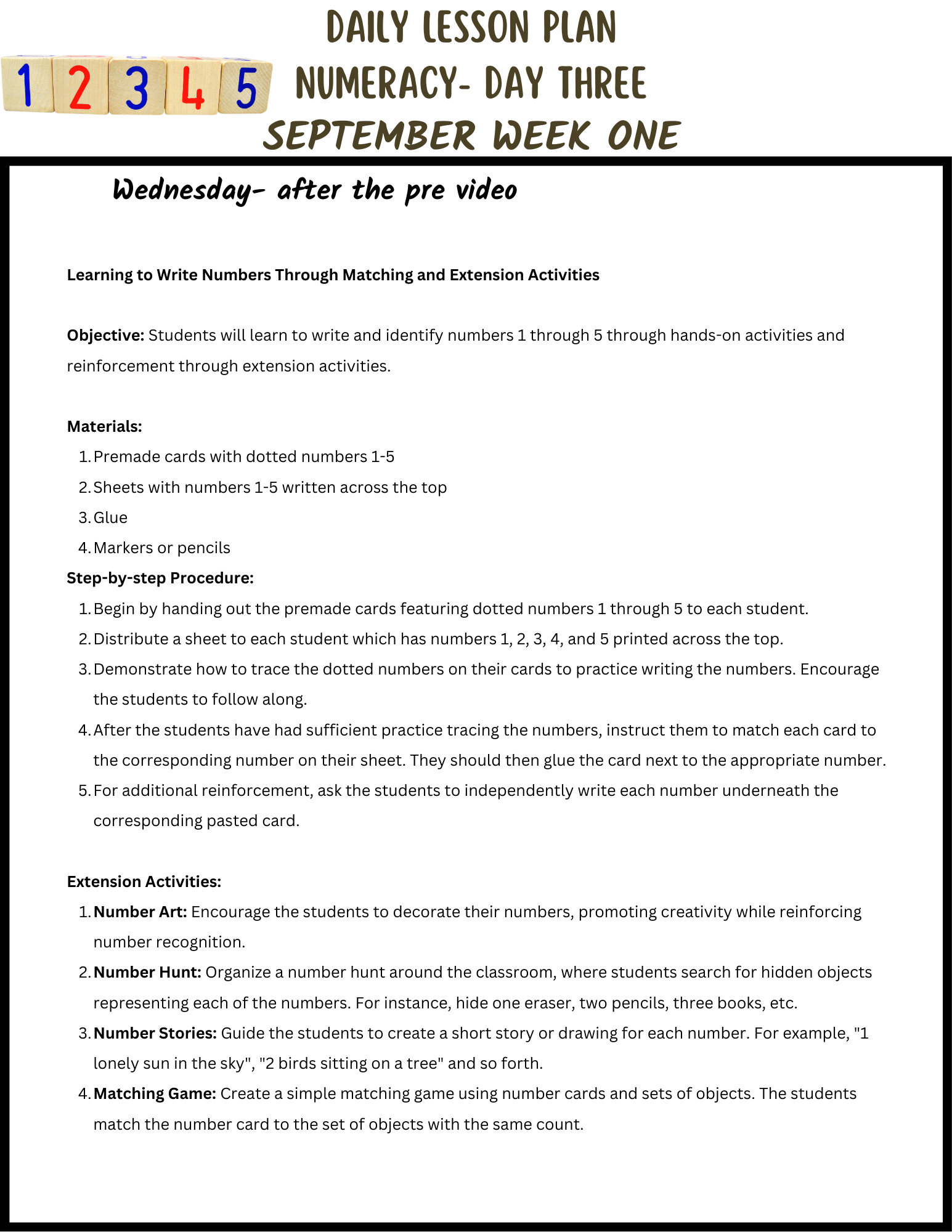 Full Day Kindergarten Lesson Plan Template With Toddler Lesson Plan